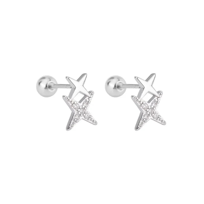 Korean 925 Silver Needle Tragus Piercing Helix Studs Earrings for WomeKorean 925 Silver Needle Tragus Piercing Helix Studs Earrings