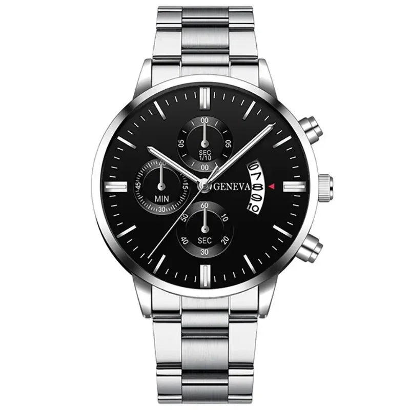 Fashion Men Black Stainless Steel Watch Luxury Calendar Quartz Wrist W• Complete Calendar :Keep track of the date with ease using the watch's complete calendar feature.
• Stainless Steel Band :The durable stainless steel band adds Fashion Men Black Stainless Steel Watch Luxury Calendar Quartz Wrist Watch Mens Business Watches