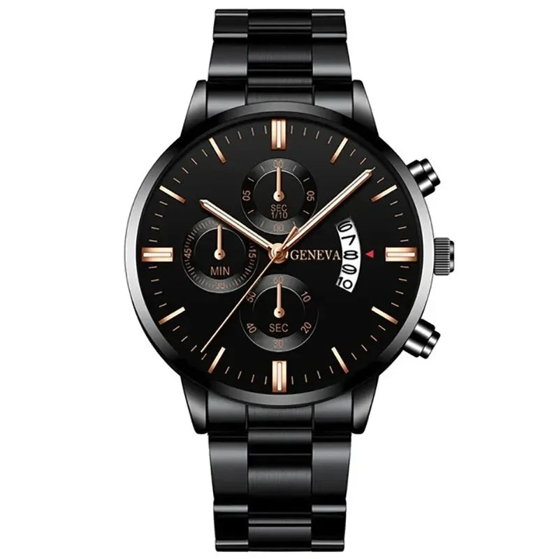 Fashion Men Black Stainless Steel Watch Luxury Calendar Quartz Wrist W• Complete Calendar :Keep track of the date with ease using the watch's complete calendar feature.
• Stainless Steel Band :The durable stainless steel band adds Fashion Men Black Stainless Steel Watch Luxury Calendar Quartz Wrist Watch Mens Business Watches