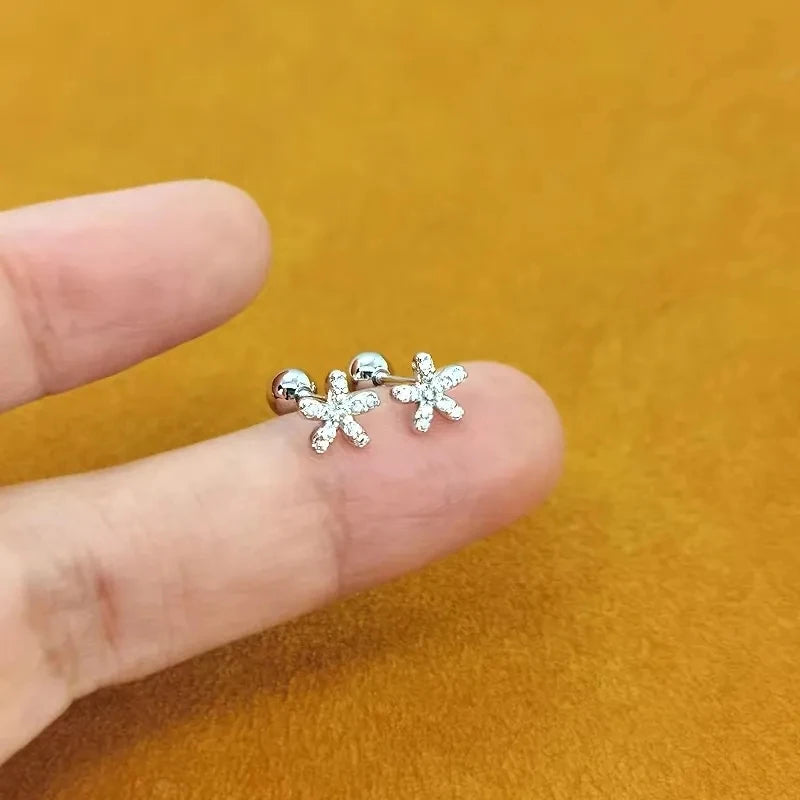 Korean 925 Silver Needle Tragus Piercing Helix Studs Earrings for WomeKorean 925 Silver Needle Tragus Piercing Helix Studs Earrings
