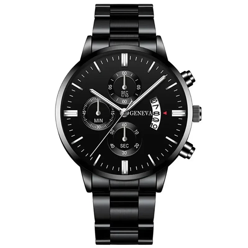 Fashion Men Black Stainless Steel Watch Luxury Calendar Quartz Wrist W• Complete Calendar :Keep track of the date with ease using the watch's complete calendar feature.
• Stainless Steel Band :The durable stainless steel band adds Fashion Men Black Stainless Steel Watch Luxury Calendar Quartz Wrist Watch Mens Business Watches