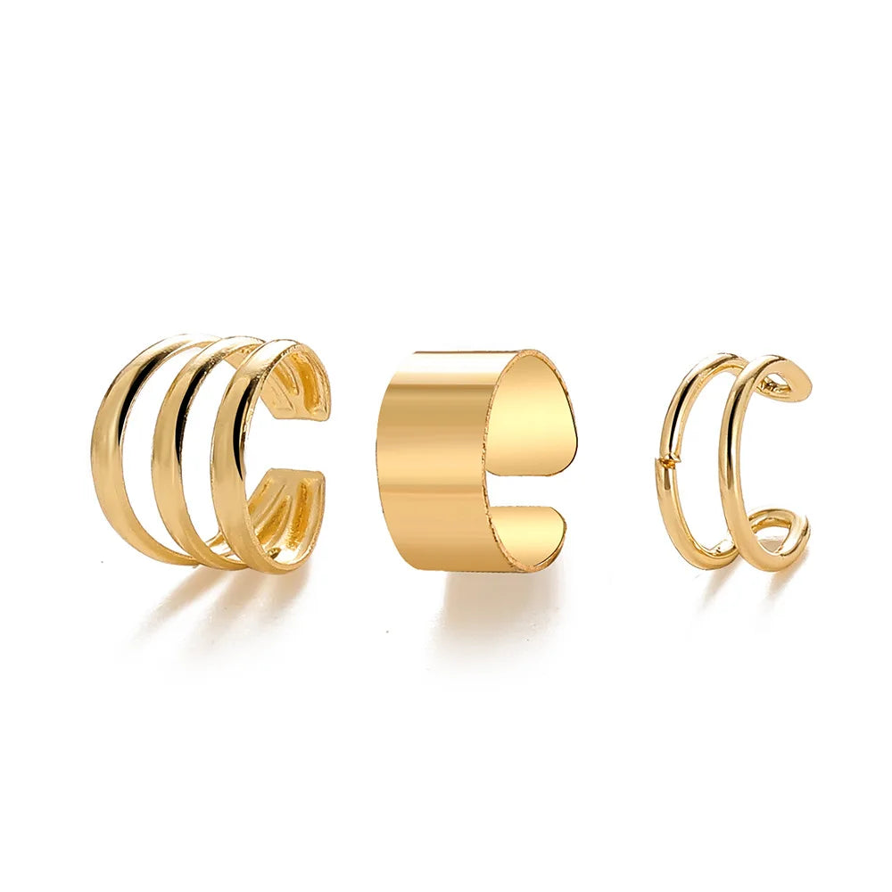 LATS Silver Color Leaves Clip Earrings for Women Men Creative Simple C-Piercing Ear Ear Clip Set Trend Jewelry Gift