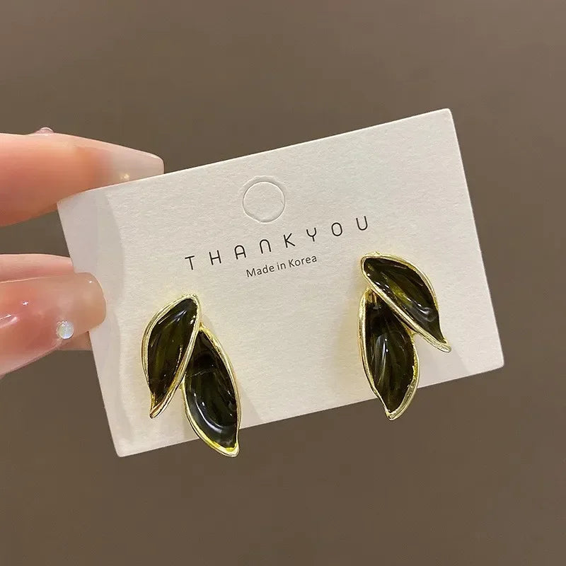LATS New Korean Arrival Metal Trendy Fresh Lovely Sweet Grey Leaf StudKorean Arrival Metal Trendy Fresh Lovely Sweet Grey Leaf Stud Earrings