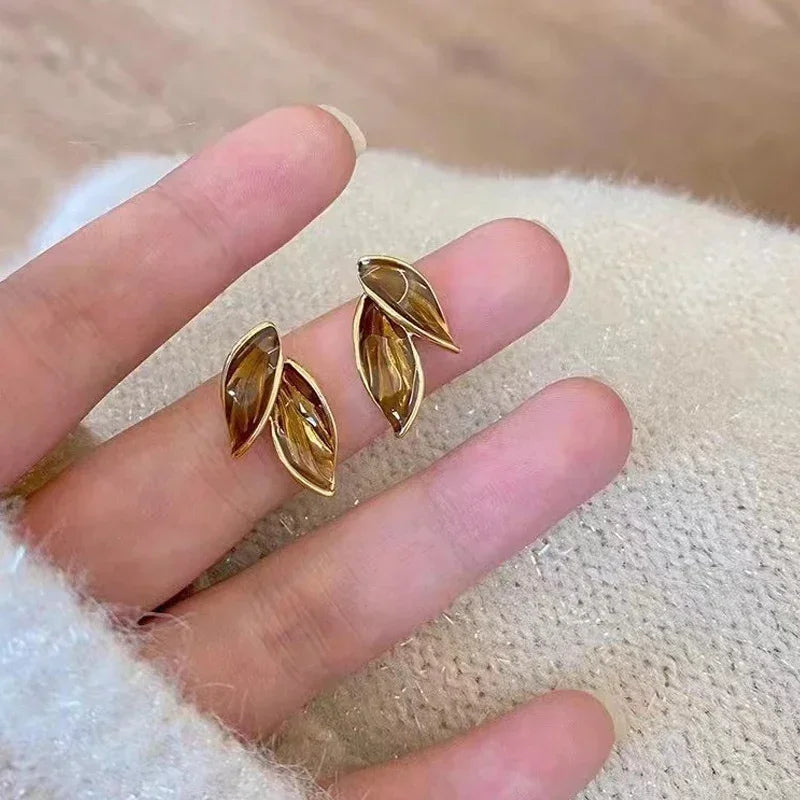 LATS New Korean Arrival Metal Trendy Fresh Lovely Sweet Grey Leaf StudKorean Arrival Metal Trendy Fresh Lovely Sweet Grey Leaf Stud Earrings