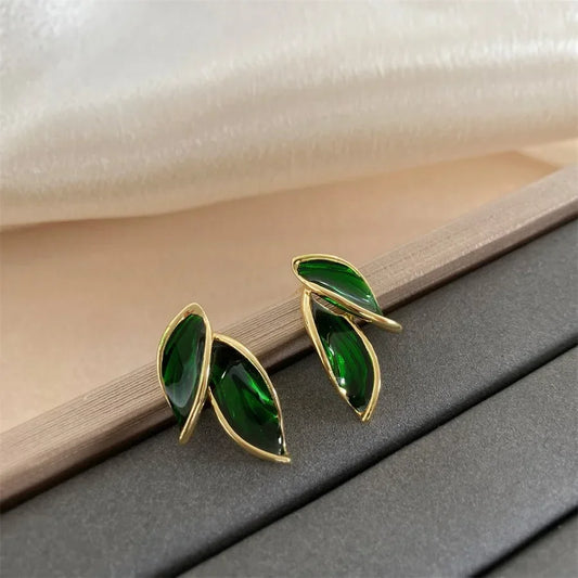 LATS New Korean Arrival Metal Trendy Fresh Lovely Sweet Grey Leaf StudKorean Arrival Metal Trendy Fresh Lovely Sweet Grey Leaf Stud Earrings