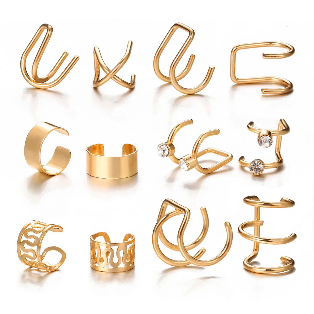 LATS Silver Color Leaves Clip Earrings for Women Men Creative Simple C-Piercing Ear Ear Clip Set Trend Jewelry Gift