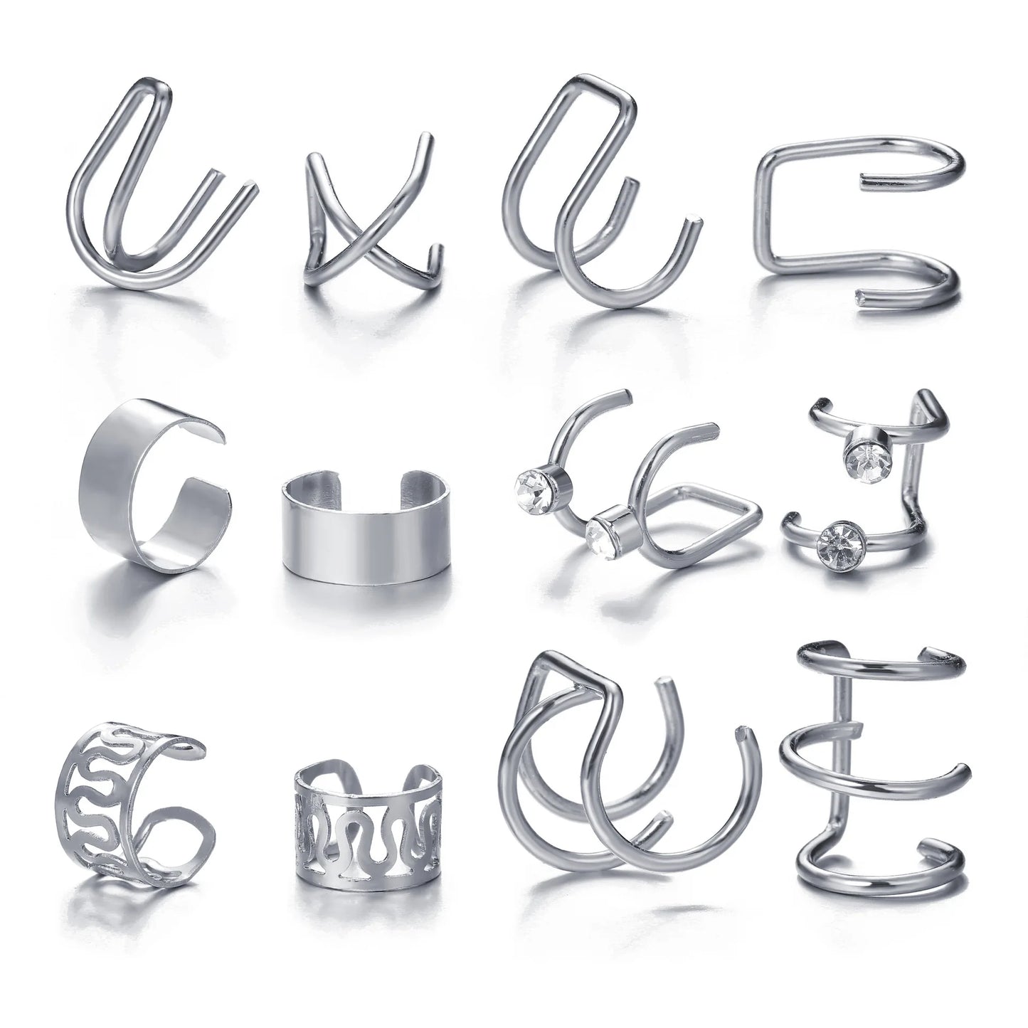 LATS Silver Color Leaves Clip Earrings for Women Men Creative Simple C-Piercing Ear Ear Clip Set Trend Jewelry Gift