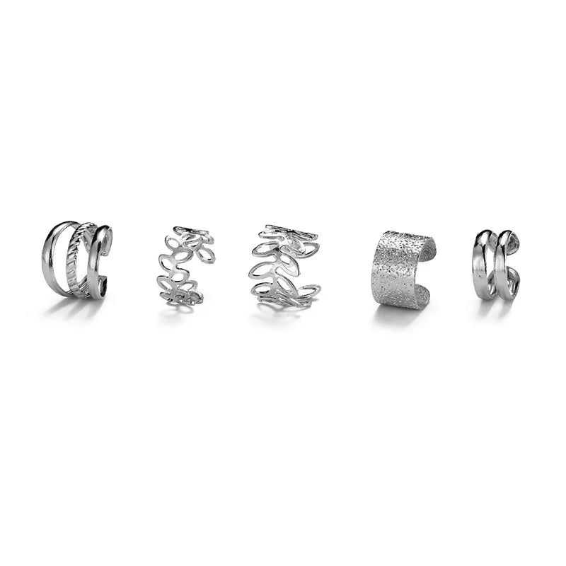 LATS Silver Color Leaves Clip Earrings for Women Men Creative Simple C-Piercing Ear Ear Clip Set Trend Jewelry Gift