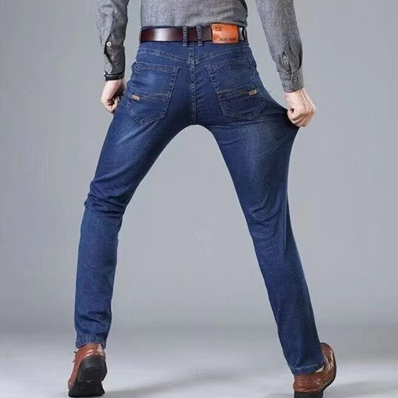 2024 new spring and autumn winter men straight leg comfortable simple casual jeans trend everything zipper pants