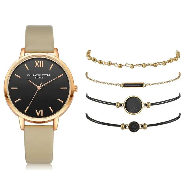 5pcs Set Top Style Fashion Women's Luxury Leather Band Analog Quartz WCase Shape: Round
Dial Window Material Type: Glass
Boxes & Cases Material: No package
Dial Diameter: 38mm
Case Thickness: 8mm
Band Length: 24cm
Band Width: 15mm
HomeLuxury Leather Band Analog Quartz WristWatch Ladies Watch Women Dress Reloj Mujer Black Clock