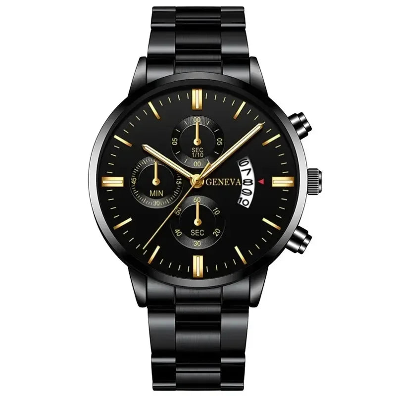 Fashion Men Black Stainless Steel Watch Luxury Calendar Quartz Wrist W• Complete Calendar :Keep track of the date with ease using the watch's complete calendar feature.
• Stainless Steel Band :The durable stainless steel band adds Fashion Men Black Stainless Steel Watch Luxury Calendar Quartz Wrist Watch Mens Business Watches