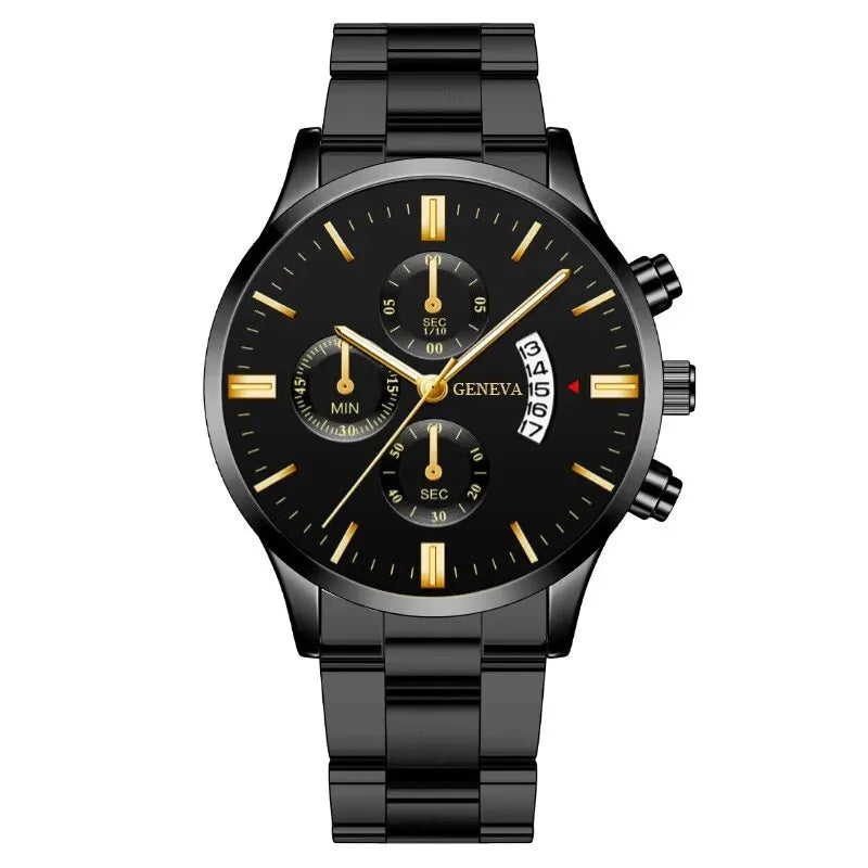 2023 Fashion Men Gold Stainless Steel Watch Luxury Calendar Quartz Wri• Stainless Steel Material :Crafted from high-quality stainless steel, this watch offers durability and longevity, perfect for everyday wear.
• Quartz Movement :2023 Fashion Men Gold Stainless Steel Watch Luxury Calendar Quartz Wrist Watch Mens Business Watches