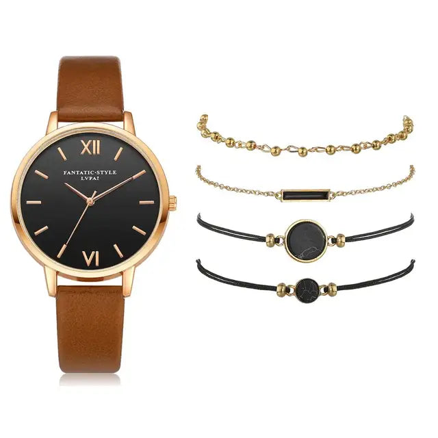 5pcs Set Top Style Fashion Women's Luxury Leather Band Analog Quartz WCase Shape: Round
Dial Window Material Type: Glass
Boxes & Cases Material: No package
Dial Diameter: 38mm
Case Thickness: 8mm
Band Length: 24cm
Band Width: 15mm
HomeLuxury Leather Band Analog Quartz WristWatch Ladies Watch Women Dress Reloj Mujer Black Clock