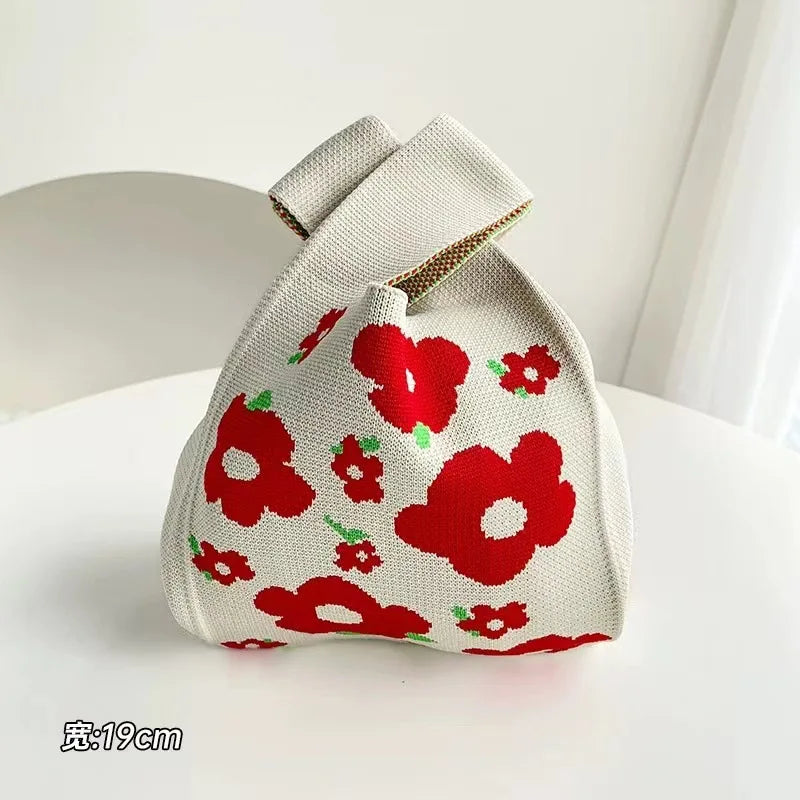 Women'S Knot Wrist Bag Handmade Knitted Bag Portable Mini Striped Tote Bucket Phone Bags Large Capacity Autumn Winter Handbags