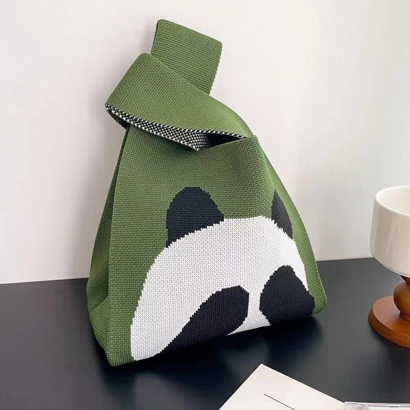 Women'S Knot Wrist Bag Handmade Knitted Bag Portable Mini Striped Tote Bucket Phone Bags Large Capacity Autumn Winter Handbags