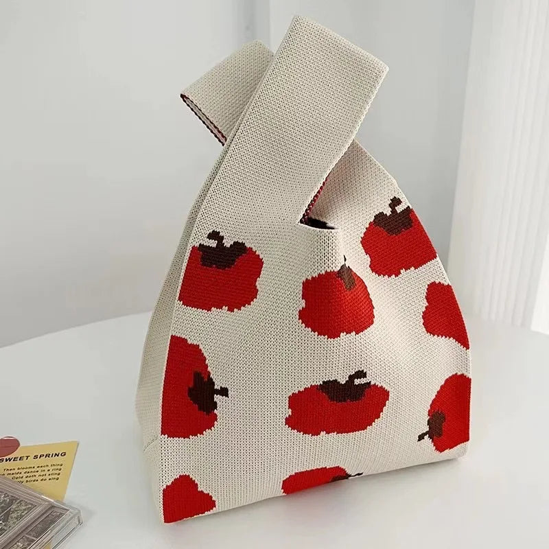 Women'S Knot Wrist Bag Handmade Knitted Bag Portable Mini Striped Tote Bucket Phone Bags Large Capacity Autumn Winter Handbags