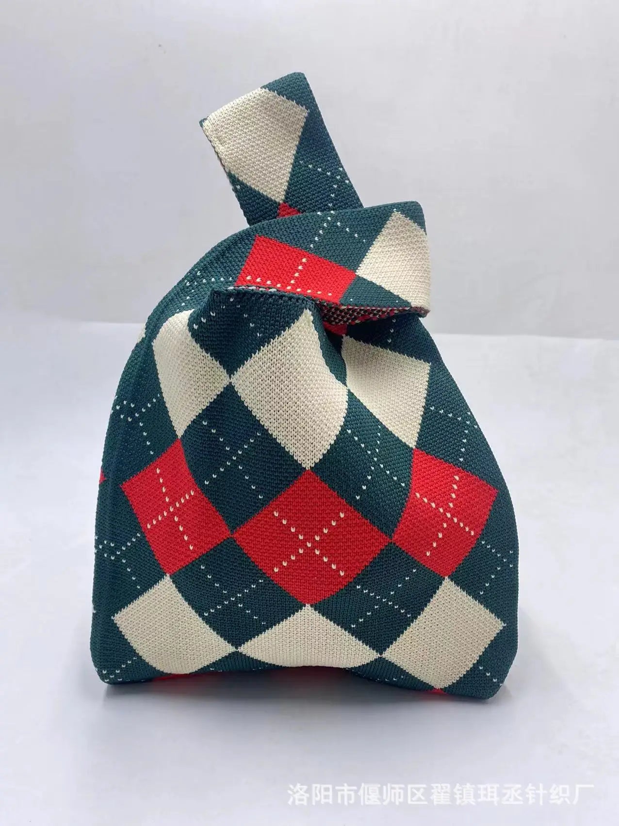 Women'S Knot Wrist Bag Handmade Knitted Bag Portable Mini Striped Tote Bucket Phone Bags Large Capacity Autumn Winter Handbags