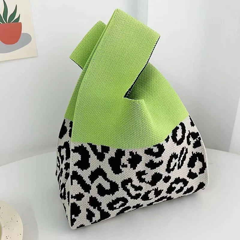 Women'S Knot Wrist Bag Handmade Knitted Bag Portable Mini Striped Tote Bucket Phone Bags Large Capacity Autumn Winter Handbags
