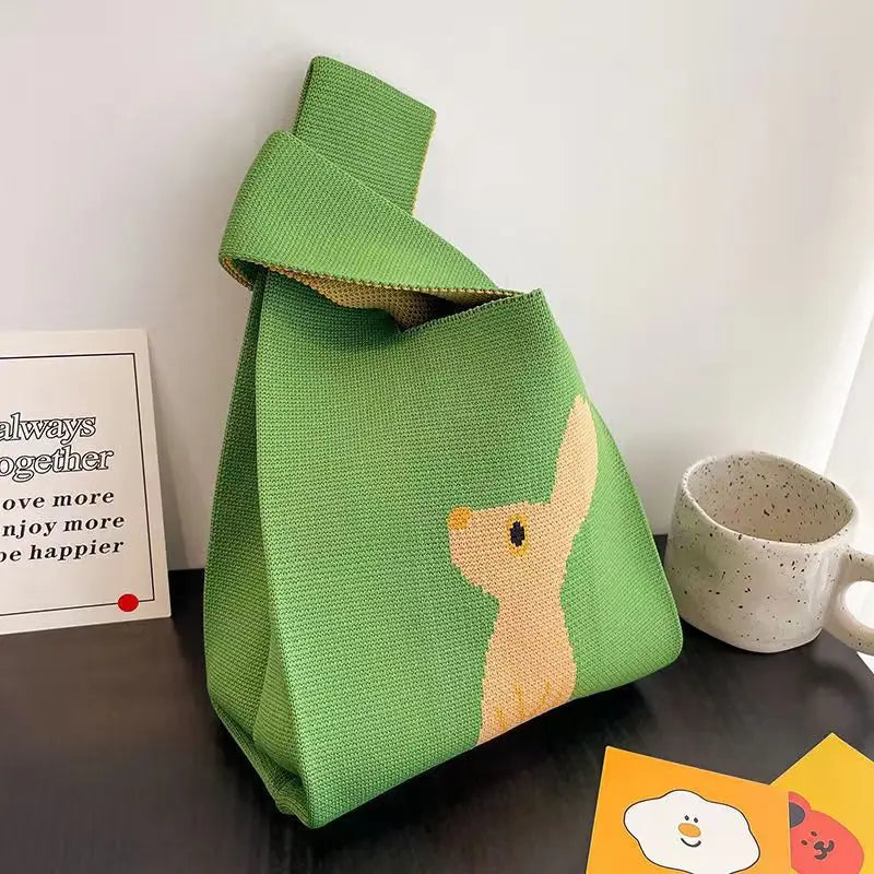 Women'S Knot Wrist Bag Handmade Knitted Bag Portable Mini Striped Tote Bucket Phone Bags Large Capacity Autumn Winter Handbags