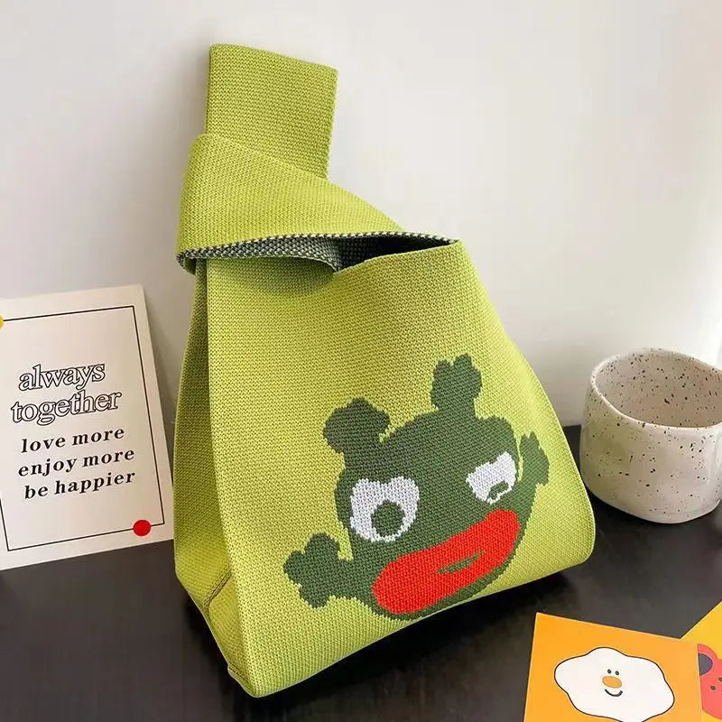 Women'S Knot Wrist Bag Handmade Knitted Bag Portable Mini Striped Tote Bucket Phone Bags Large Capacity Autumn Winter Handbags