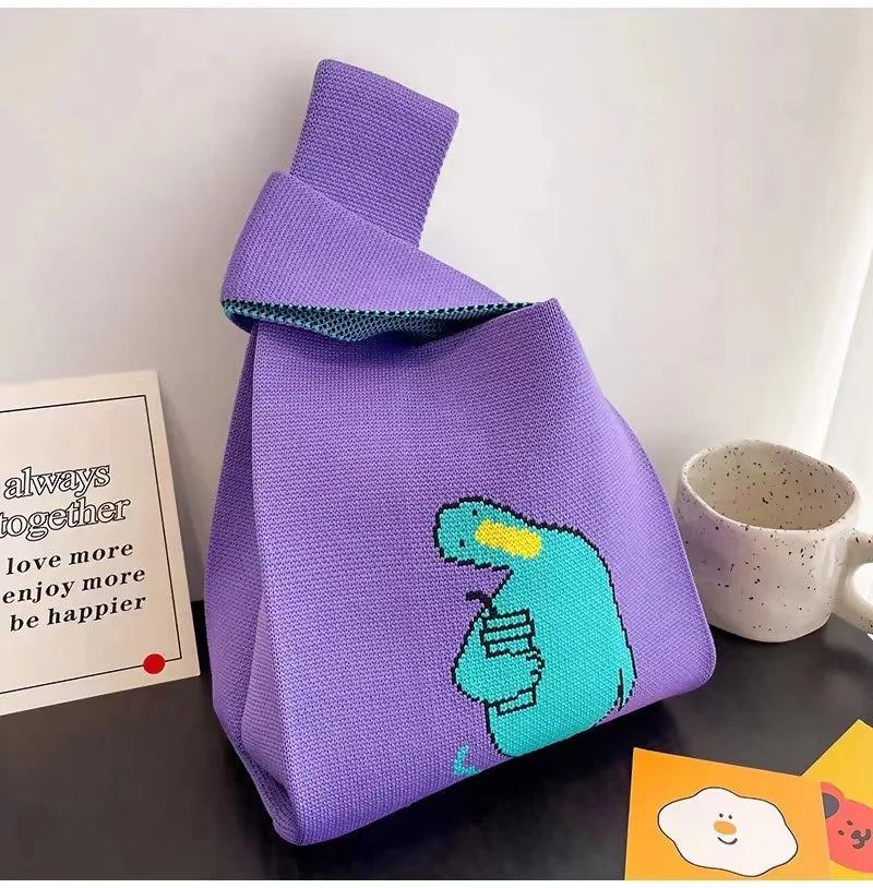 Women'S Knot Wrist Bag Handmade Knitted Bag Portable Mini Striped Tote Bucket Phone Bags Large Capacity Autumn Winter Handbags