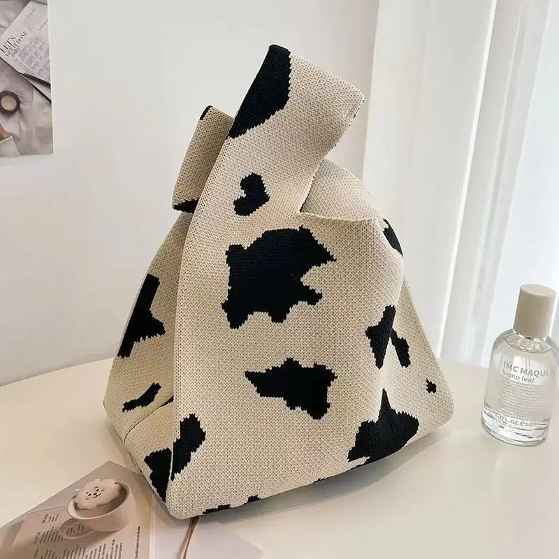 Women'S Knot Wrist Bag Handmade Knitted Bag Portable Mini Striped Tote Bucket Phone Bags Large Capacity Autumn Winter Handbags