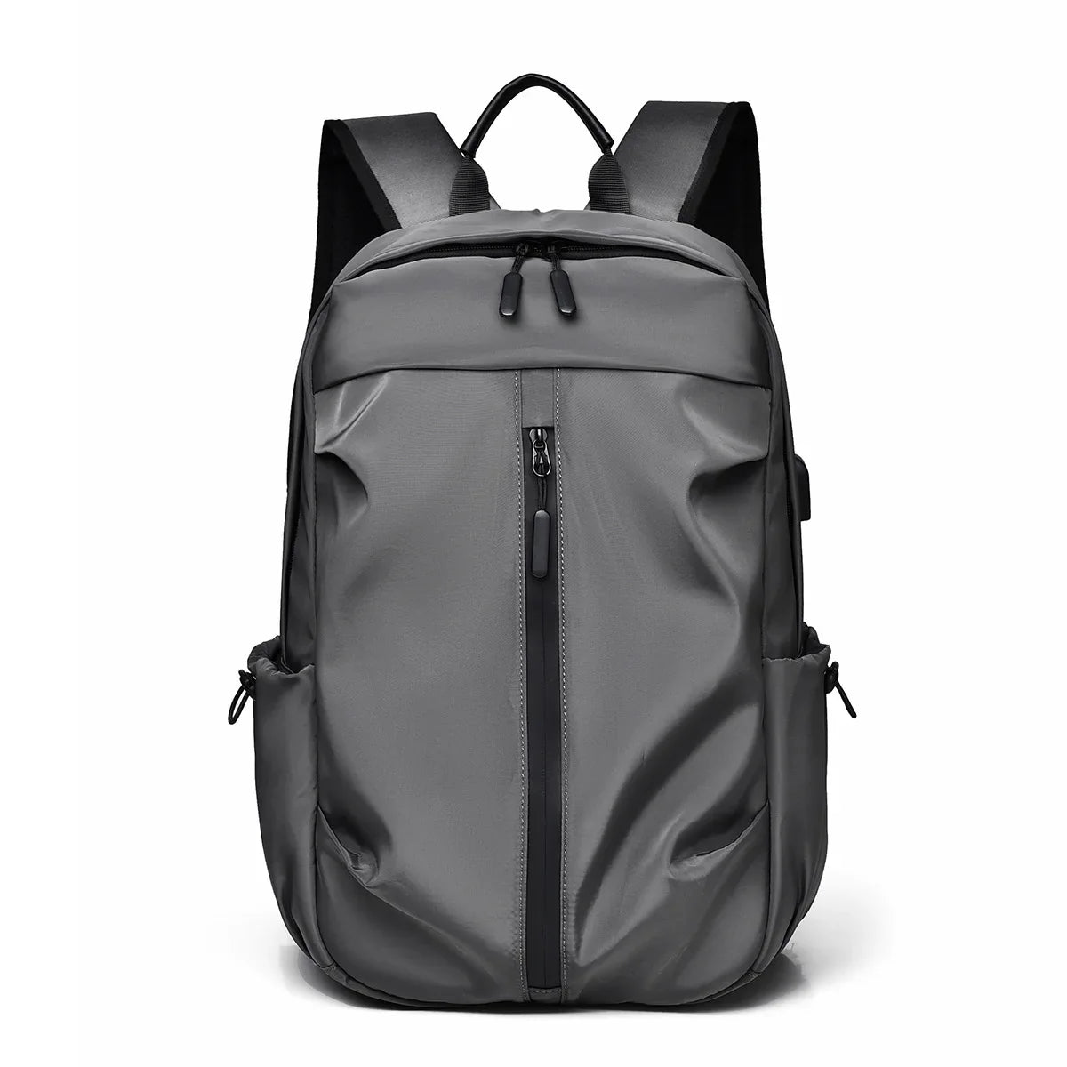 Large capacity stylish grey backpack for men and women, made of lightweight Oxford cloth, suitable for commuting and carrying a computer.