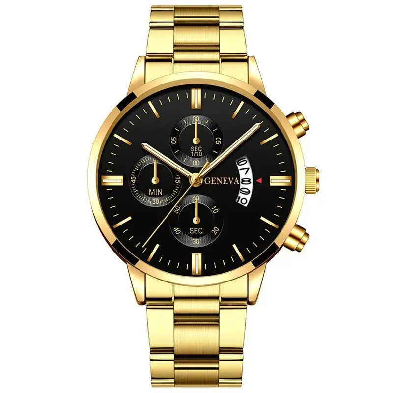 2023 Fashion Men Gold Stainless Steel Watch Luxury Calendar Quartz Wri• Stainless Steel Material :Crafted from high-quality stainless steel, this watch offers durability and longevity, perfect for everyday wear.
• Quartz Movement :2023 Fashion Men Gold Stainless Steel Watch Luxury Calendar Quartz Wrist Watch Mens Business Watches