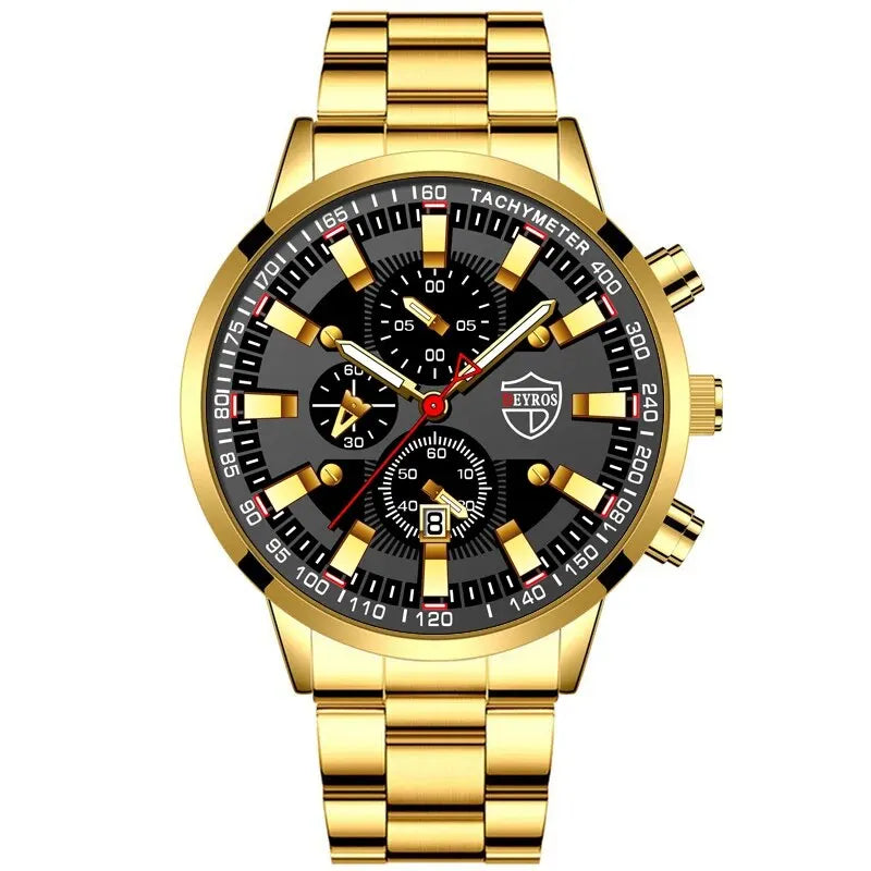 Fashion Mens Sports Watches Men Business Stainless Steel Quartz Watch • Quartz Movement :Experience precise timekeeping with the DEYROS quartz wristwatch, a reliable and accurate choice for both business and casual occasions.
• StaFashion Mens Sports Watches Men Business Stainless Steel Quartz Watch Luxury Man Casual Calendar Luminous Clock Reloj Hombre