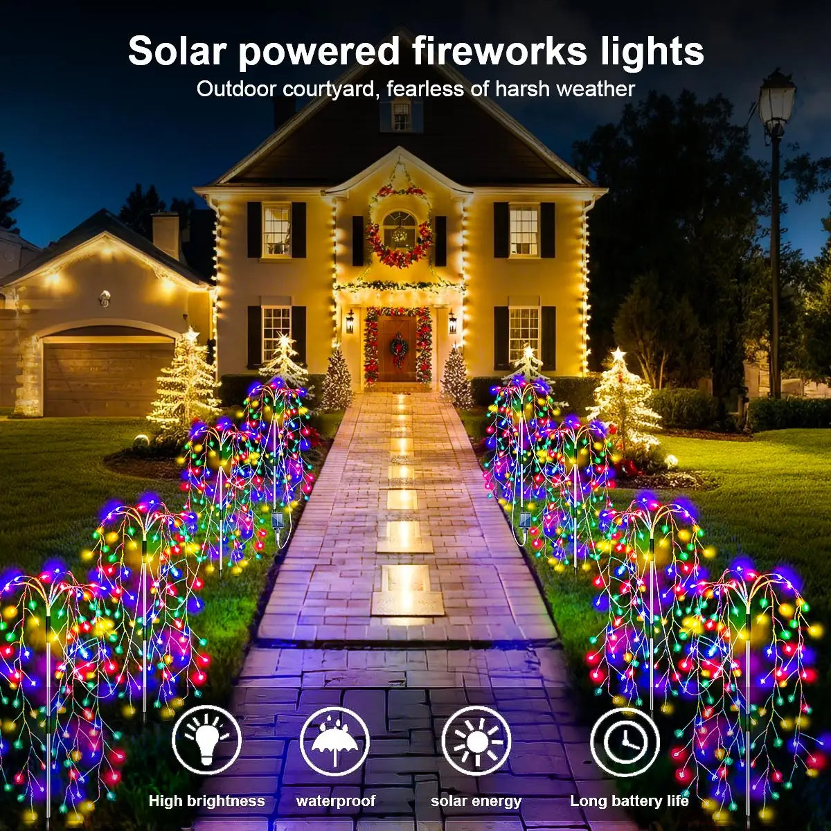4Pack 680LED Christmas Solar Firecracker Fireworks Lights Outdoor YardSpecification
Working mode: Light control induction
Charging time: About 6-8 hours in the sun
Lighting time: About 8-10 hours in the night
Material:copper wire
4Pack 680LED Christmas Solar Firecracker Fireworks Lights Outdoor Yard Lawn Garden Decorative Light Party Landscape Lighting