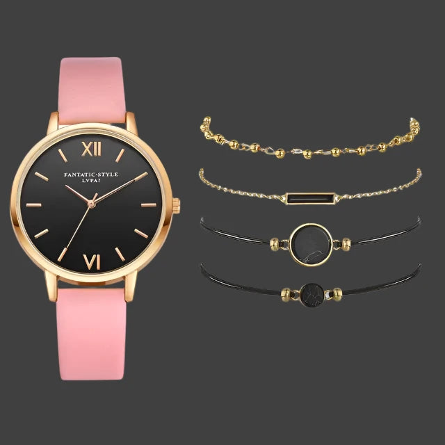 5pcs Set Top Style Fashion Women's Luxury Leather Band Analog Quartz WCase Shape: Round
Dial Window Material Type: Glass
Boxes & Cases Material: No package
Dial Diameter: 38mm
Case Thickness: 8mm
Band Length: 24cm
Band Width: 15mm
HomeLuxury Leather Band Analog Quartz WristWatch Ladies Watch Women Dress Reloj Mujer Black Clock