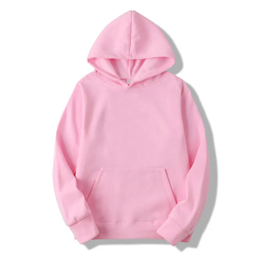Solid pink hoodie for men and women, perfect for spring, autumn, and winter casual wear.