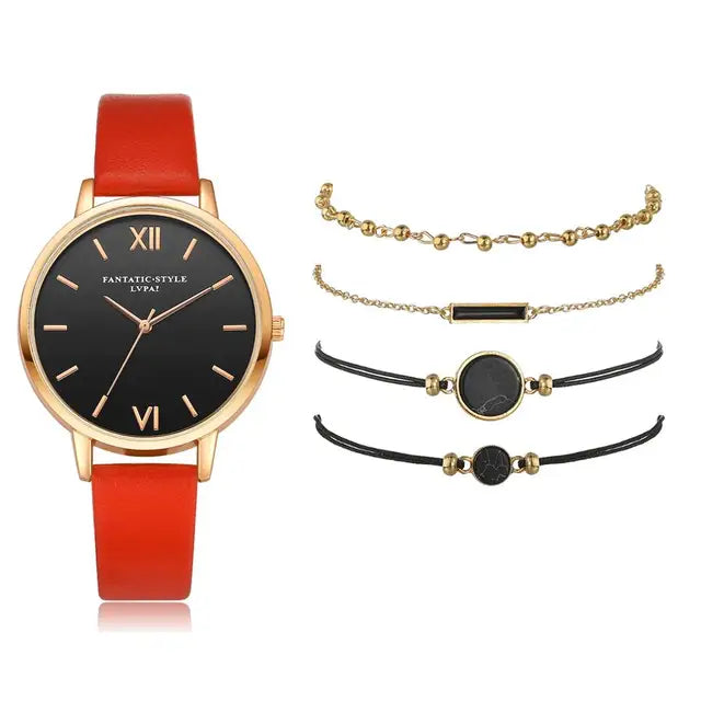 5pcs Set Top Style Fashion Women's Luxury Leather Band Analog Quartz WCase Shape: Round
Dial Window Material Type: Glass
Boxes & Cases Material: No package
Dial Diameter: 38mm
Case Thickness: 8mm
Band Length: 24cm
Band Width: 15mm
HomeLuxury Leather Band Analog Quartz WristWatch Ladies Watch Women Dress Reloj Mujer Black Clock
