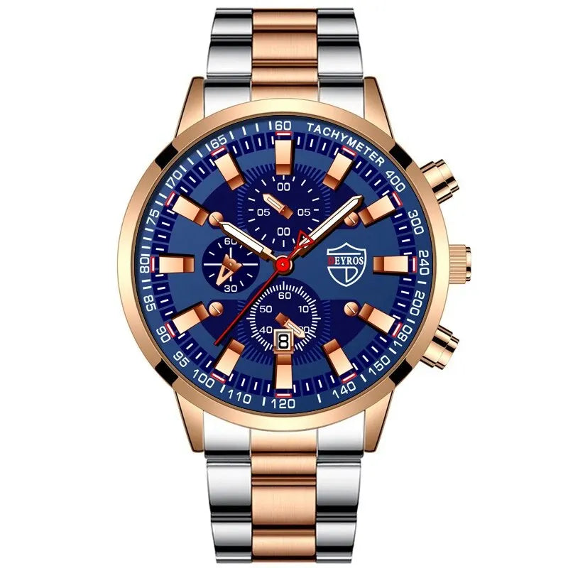 Fashion Mens Sports Watches Men Business Stainless Steel Quartz Watch • Quartz Movement :Experience precise timekeeping with the DEYROS quartz wristwatch, a reliable and accurate choice for both business and casual occasions.
• StaFashion Mens Sports Watches Men Business Stainless Steel Quartz Watch Luxury Man Casual Calendar Luminous Clock Reloj Hombre