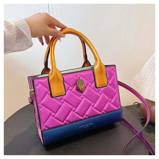 KURT GEIGER LONDON Women's Large Capacity Luxury Tote Handbag in Pink and Blue with Yellow Handles