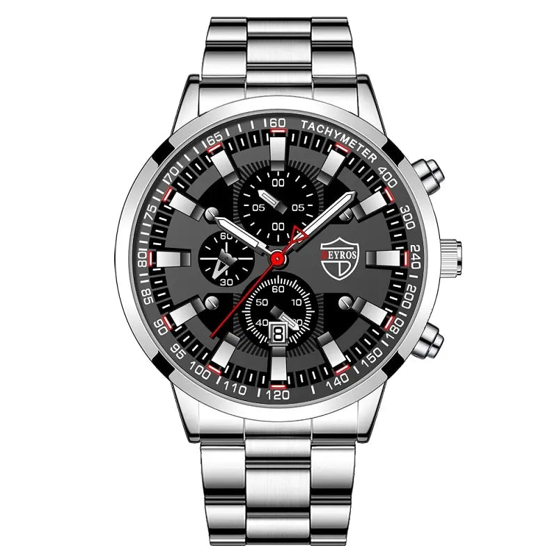 Fashion Mens Sports Watches Men Business Stainless Steel Quartz Watch • Quartz Movement :Experience precise timekeeping with the DEYROS quartz wristwatch, a reliable and accurate choice for both business and casual occasions.
• StaFashion Mens Sports Watches Men Business Stainless Steel Quartz Watch Luxury Man Casual Calendar Luminous Clock Reloj Hombre