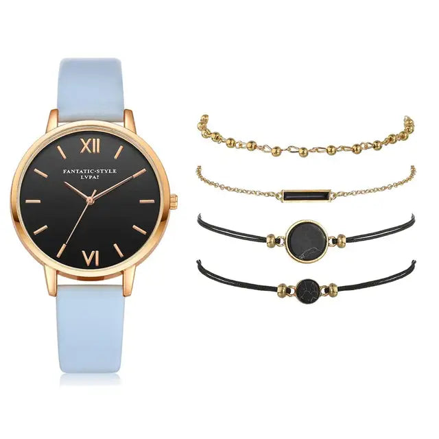 5pcs Set Top Style Fashion Women's Luxury Leather Band Analog Quartz WCase Shape: Round
Dial Window Material Type: Glass
Boxes & Cases Material: No package
Dial Diameter: 38mm
Case Thickness: 8mm
Band Length: 24cm
Band Width: 15mm
HomeLuxury Leather Band Analog Quartz WristWatch Ladies Watch Women Dress Reloj Mujer Black Clock