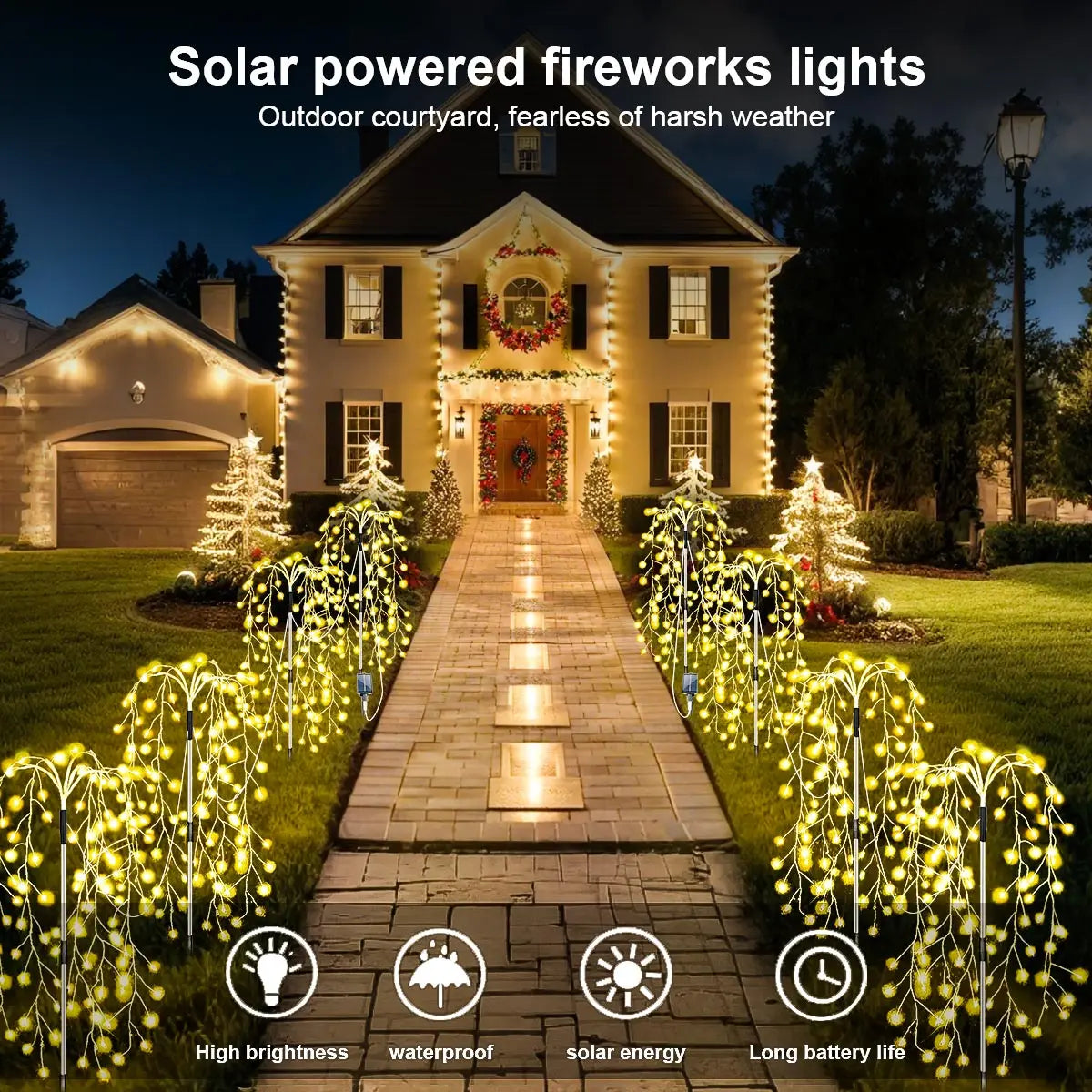 4Pack 680LED Christmas Solar Firecracker Fireworks Lights Outdoor YardSpecification
Working mode: Light control induction
Charging time: About 6-8 hours in the sun
Lighting time: About 8-10 hours in the night
Material:copper wire
4Pack 680LED Christmas Solar Firecracker Fireworks Lights Outdoor Yard Lawn Garden Decorative Light Party Landscape Lighting