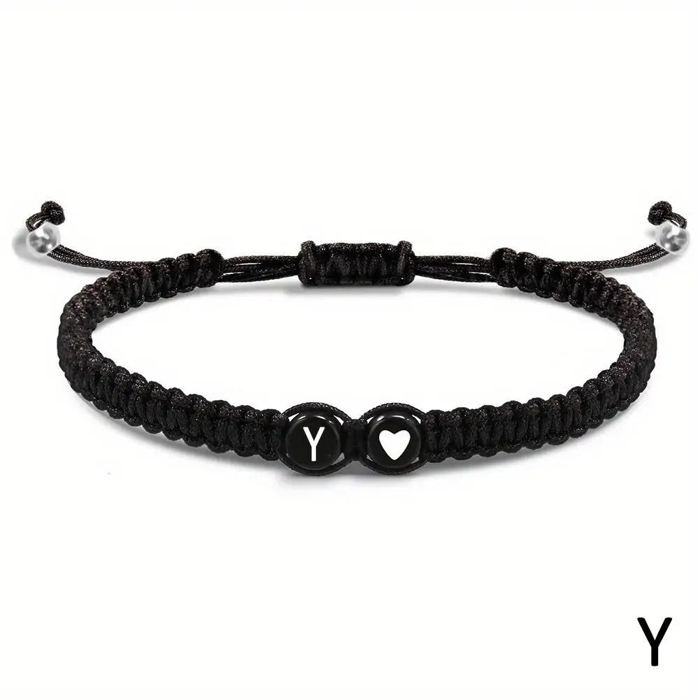 26 Letters Initial Heart Bracelets Handmade Adjustable A-Z Name BraideProduct Description:
1. Product name: 26 letters bracelet
2. Chain length: 17.5+6cm (6.89+2.36in),
3. Product color: black
4. Product material: rope
Features:
1.Thi26 Letters Initial Heart Bracelets Handmade Adjustable