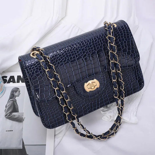 2024 Korean fashion snakeskin chain handbag, women's shoulder crossbody clutch.