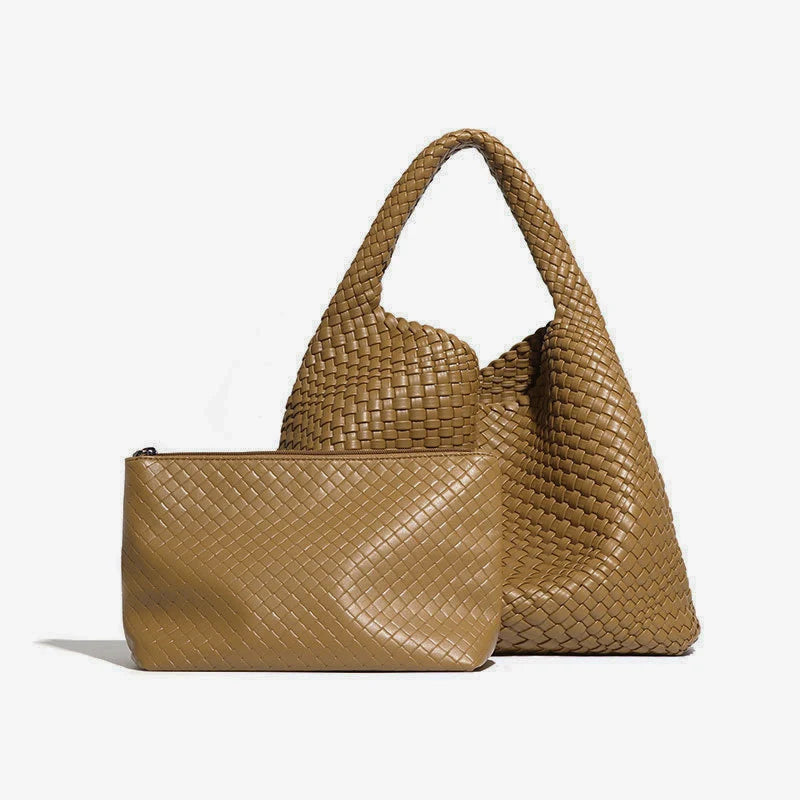 2024 Women Bag Luxury PU Leather Handbag Lady Fashion Handmade Knitting Tote Female Hand-woven Basket Shoulder Bag with Purse