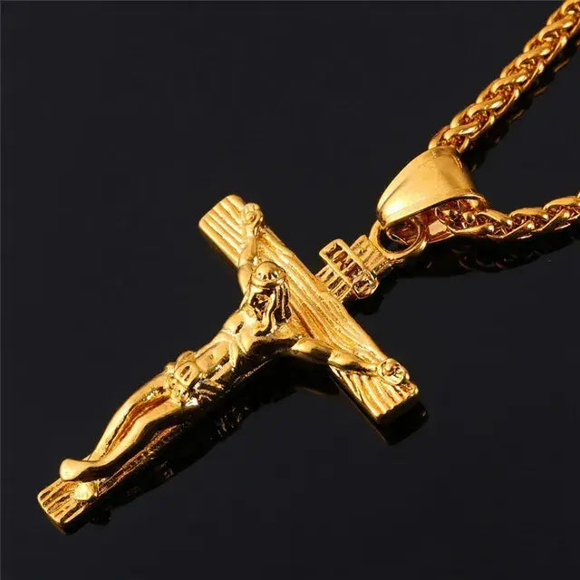 Religious Jesus Cross Necklace for MenShow Your Faith with a Stylish Jesus Cross NecklaceElevate your style while expressing your faith with our Religious Jesus Cross Necklace for Men. This gold color crReligious Jesus Cross Necklace