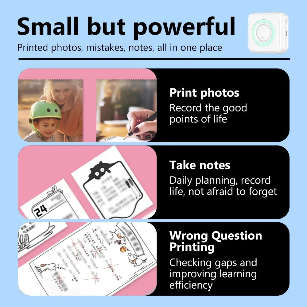 Mini Printer Portable Thermal StickersGet Ready to Experience the Future of Printing with Mini Portable Thermal Stickers Printer!
Key Features:
Thermal Magic: Mini printer employs thermal printing technoMini Printer Portable Thermal Stickers