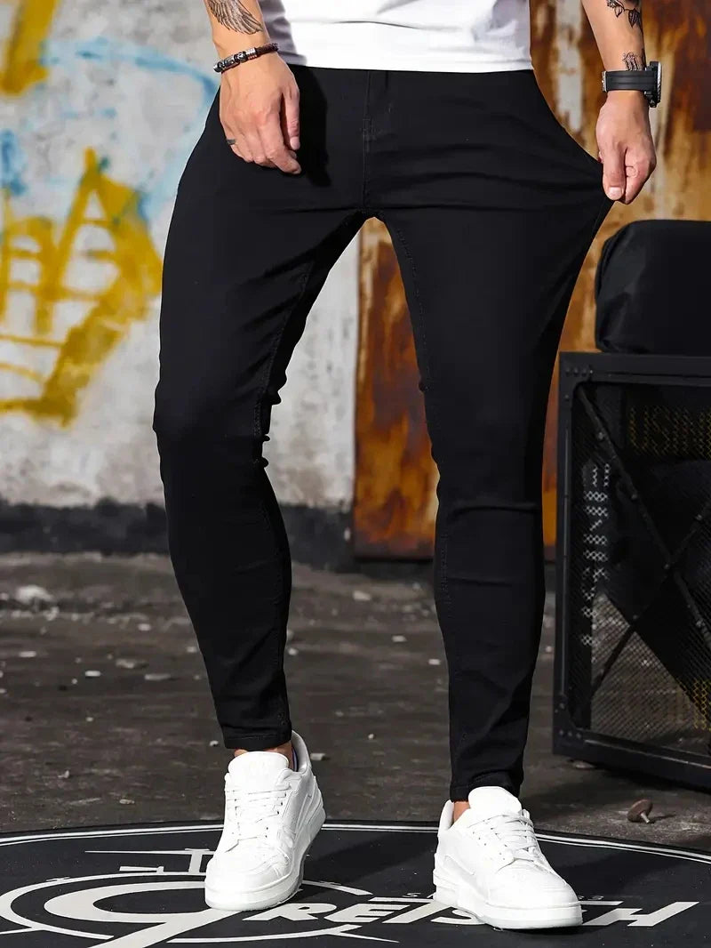 Retro washing zipper stretch jeans, casual slim fit trousers for men.