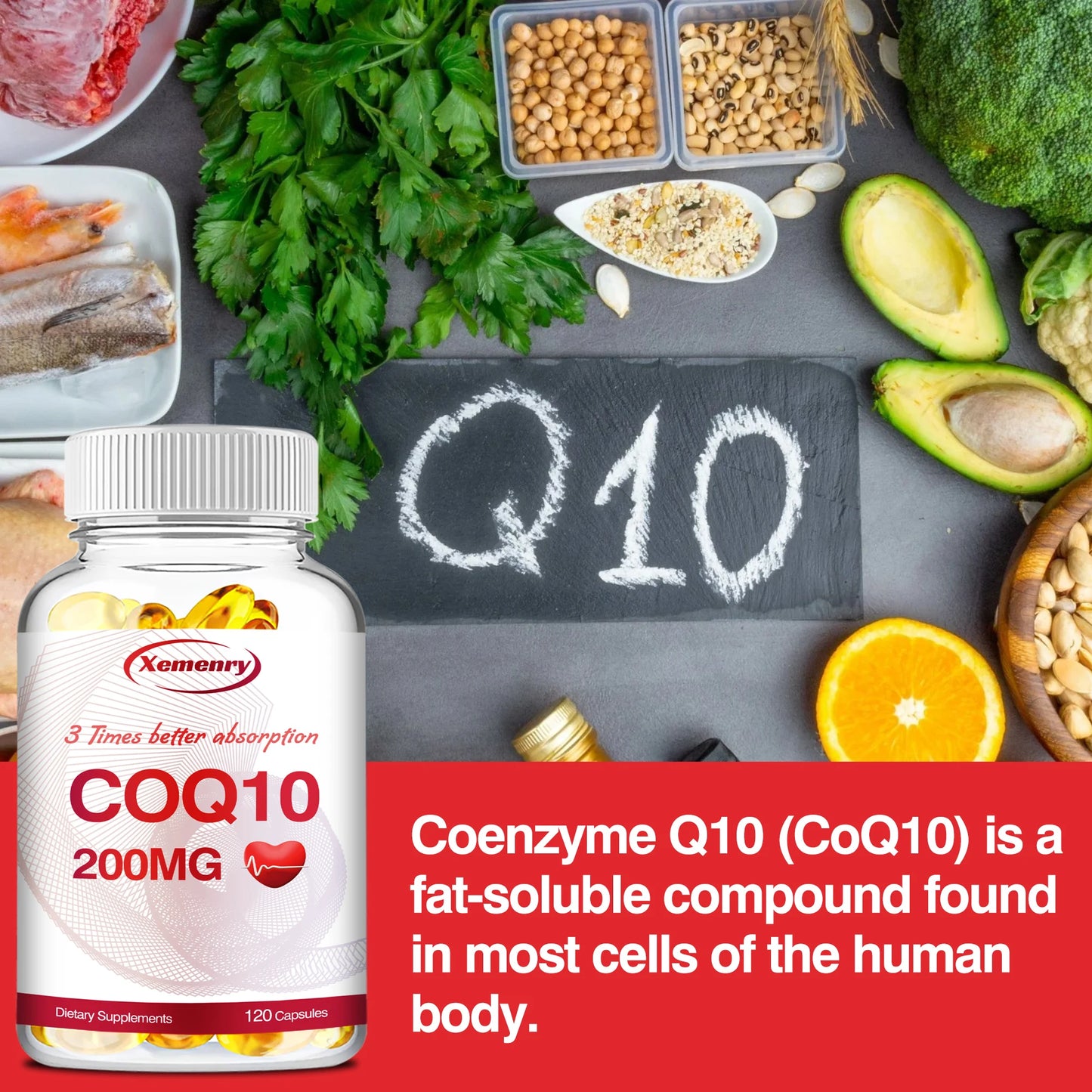 Coenzyme Q10 200mg - Energy Production, Heart, Cardiovascular Health, Circulation Support, Antioxidant - 120 Capsules