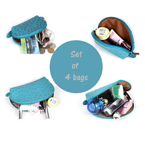 COSMO Cosmetic Faux Ostrich Cases In Set of 4Carry all your makeup essentials in the COSMO Cosmetic Faux Ostrich Cases in Set of 4 and be a true Cosmopolitan traveler in the real sense of the term!  
The COSMO COSMO Cosmetic Faux Ostrich Cases