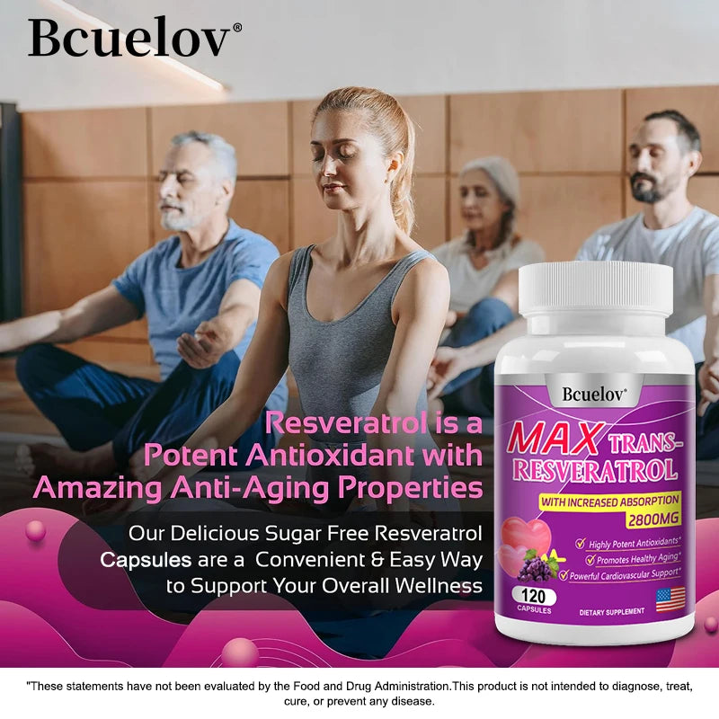 Bcuelov Resveratrol Supplement Supports Immune System, Extra Strength for Heart, 2800 Mg, Antioxidant