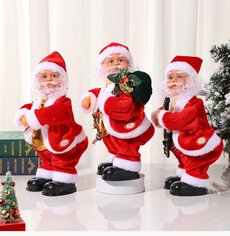 Electric Musical Hip Dancing Santa ClausWelcome the Christmas season in style with our Electric Musical Hip Dancing Santa Claus Doll Toys! This high-quality toy is crafted from flannel and plastic to ensurElectric Musical Hip Dancing Santa Claus