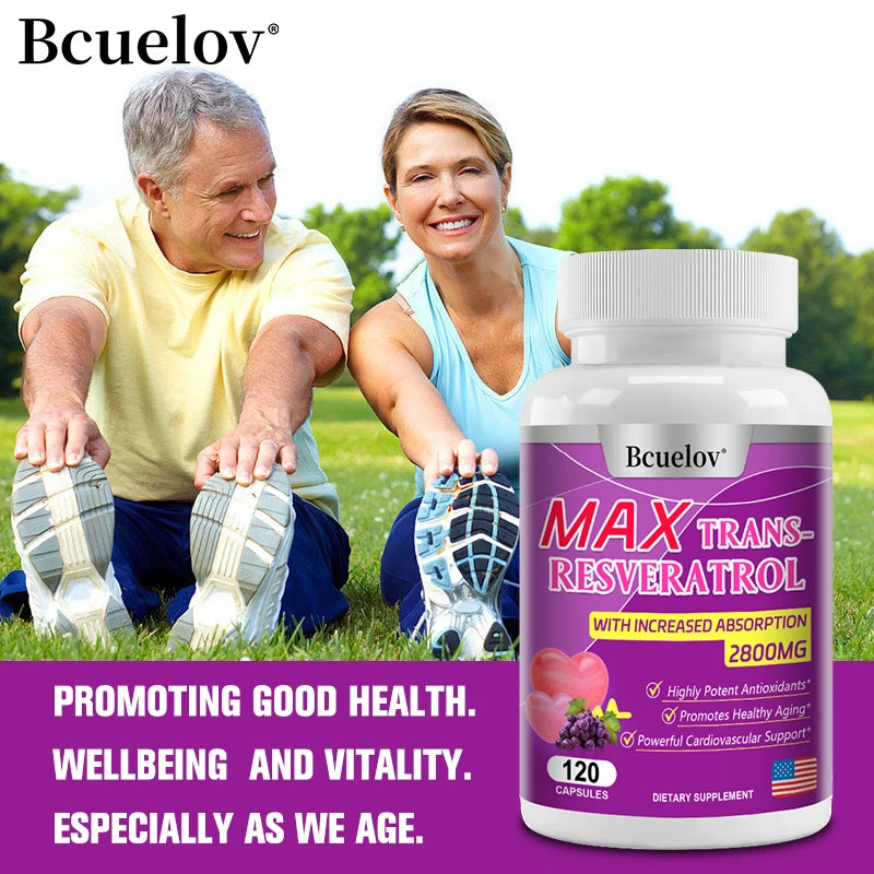 Bcuelov Resveratrol Supplement Supports Immune System, Extra Strength for Heart, 2800 Mg, Antioxidant