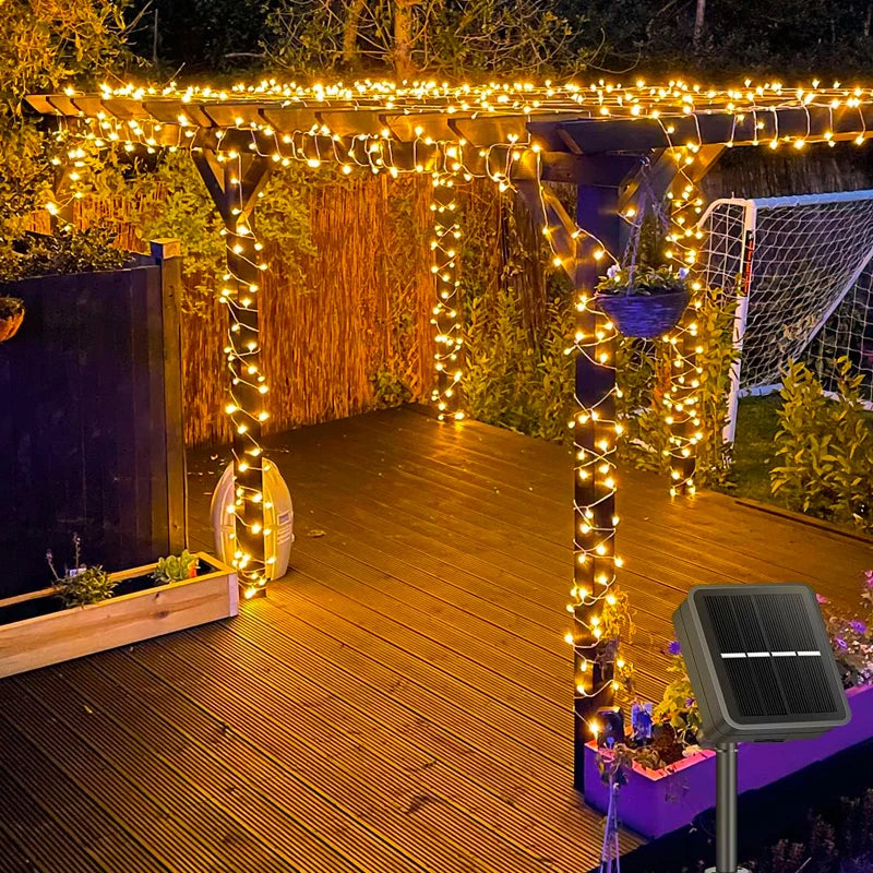 Outdoor LED Solar Fairy Lights Christmas Decoration Waterproof Solar GSpecification:

Solar panel: 1.2V 150mA
Solar cells: 600mAh (5/7/10M) 800mAh (20/30M) hydrogen nickel battery
Charging time: leave in the sun for 4-8 hours
Working tOutdoor LED Solar Fairy Lights Christmas Decoration Waterproof Solar Garland 8Mode Lights